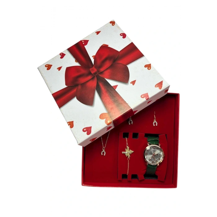 Kadın Kol Saati Bileklik Kolye Küpe Seti Hediyelik Set