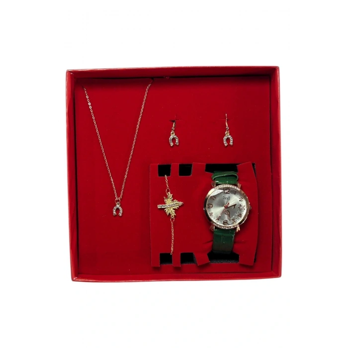 Kadın Kol Saati Bileklik Kolye Küpe Seti Hediyelik Set