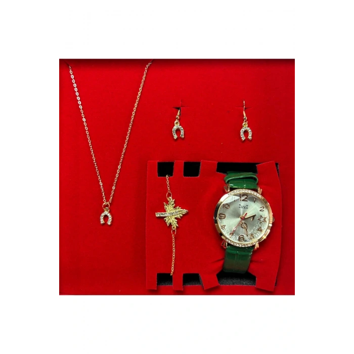 Kadın Kol Saati Bileklik Kolye Küpe Seti Hediyelik Set