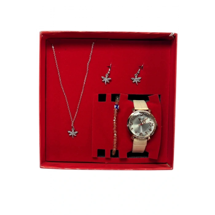 Kadın Kol Saati Bileklik Kolye Küpe Seti Hediyelik Set