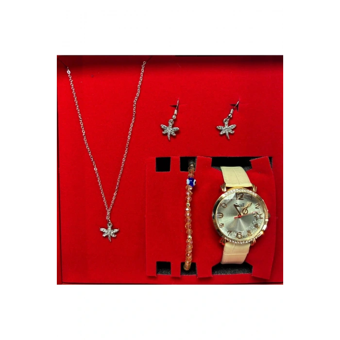 Kadın Kol Saati Bileklik Kolye Küpe Seti Hediyelik Set