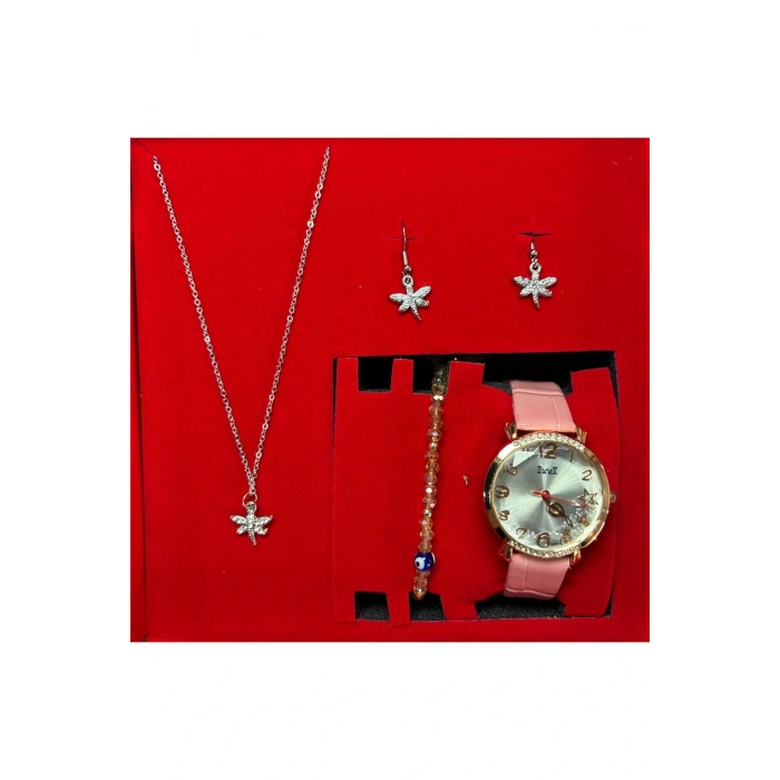 Kadın Kol Saati Bileklik Kolye Küpe Seti Hediyelik Set