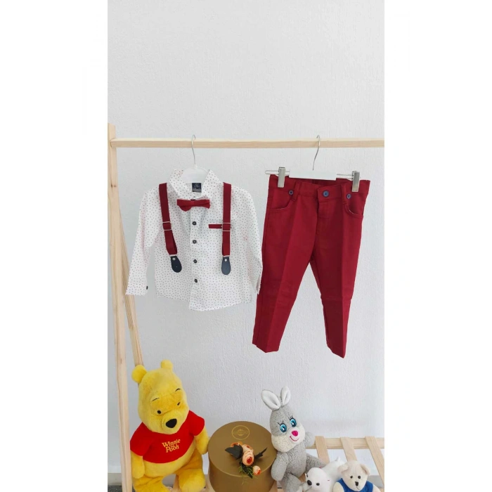 Erkek Çocuk Papyonlu Salopetli Gömlek Pantolon Takım