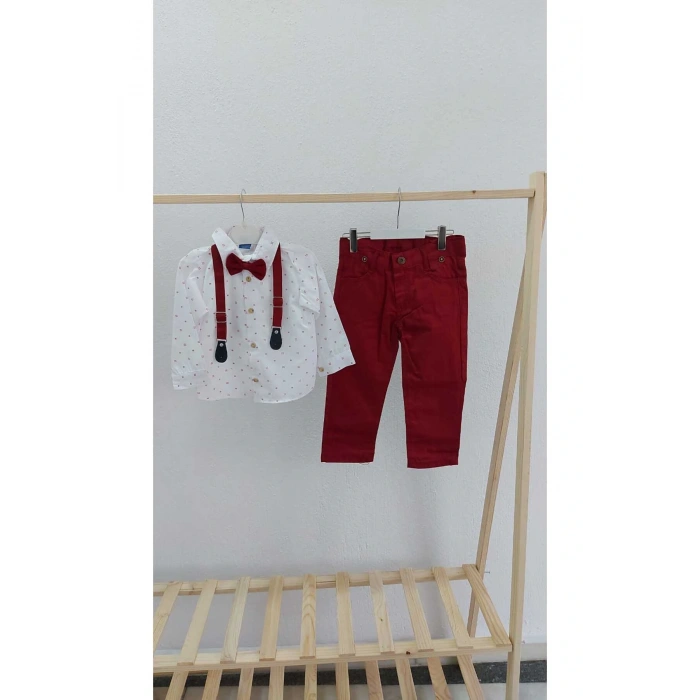Erkek Çocuk Papyon Salopetli Gömlek Pantolon Takım