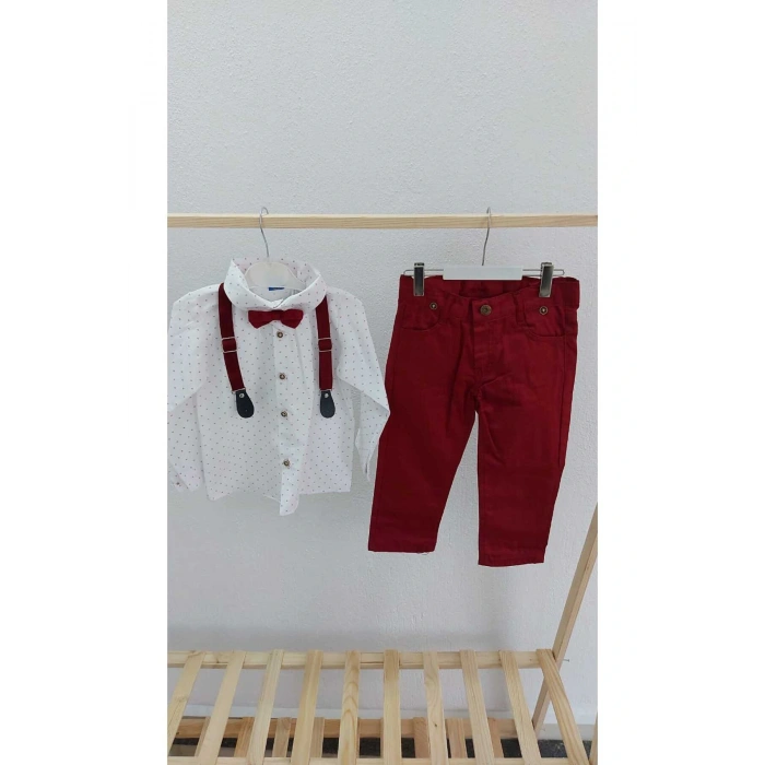 Erkek Çocuk Papyon Salopetli Gömlek Pantolon Takım