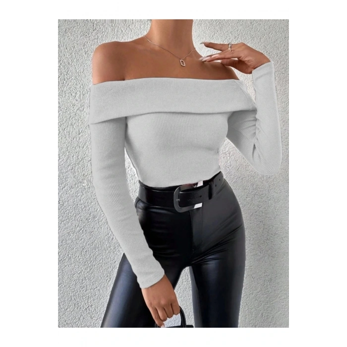 Kadın Kaşkorse Kumaş Madonna Yaka Kazak