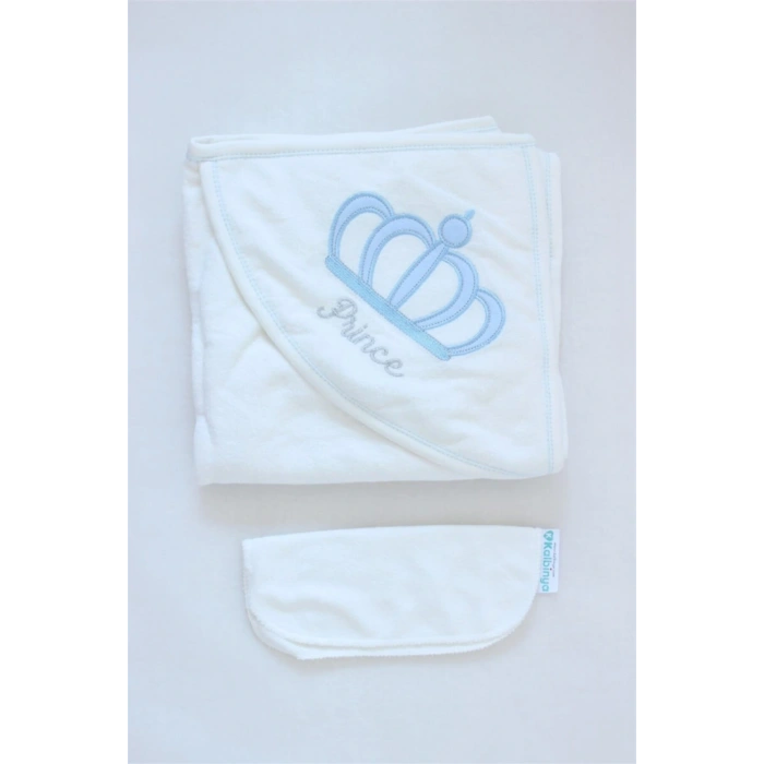 Prince Taç Kabartmalı Bebek Banyo Havlusu Beyaz