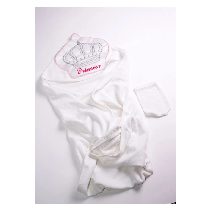 Prenses Bebek Bornozu Banyo Havlusu Keseli Set 0-3 Yaş