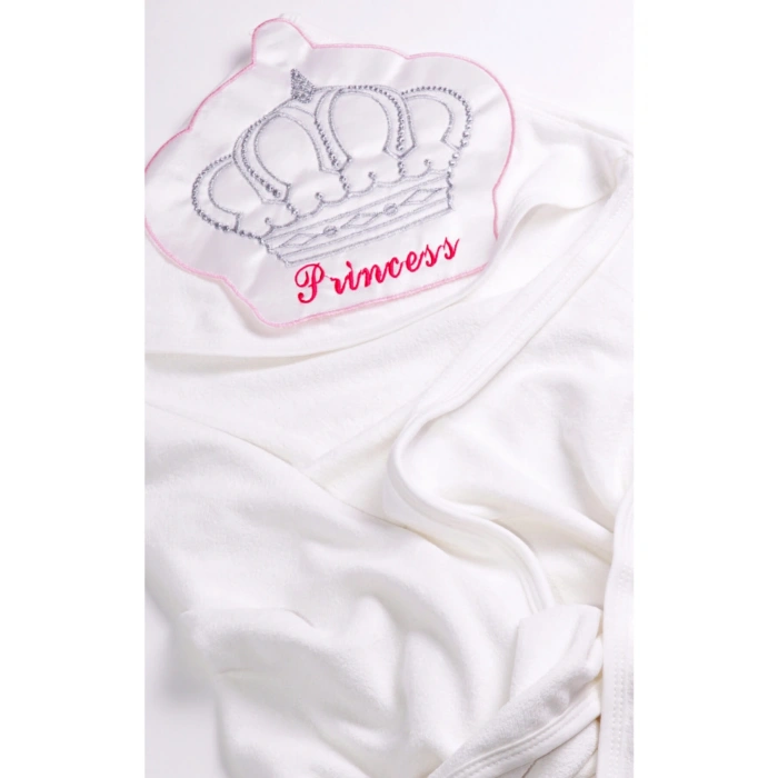 Prenses Bebek Bornozu Banyo Havlusu Keseli Set 0-3 Yaş
