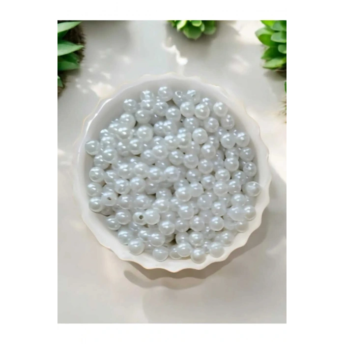 8mm Beyaz Renk Lüks / Lüx Kaplama Plastik Inci Boncuk ,Takı Yapım Boncuğu (50gr,~200 Adet)