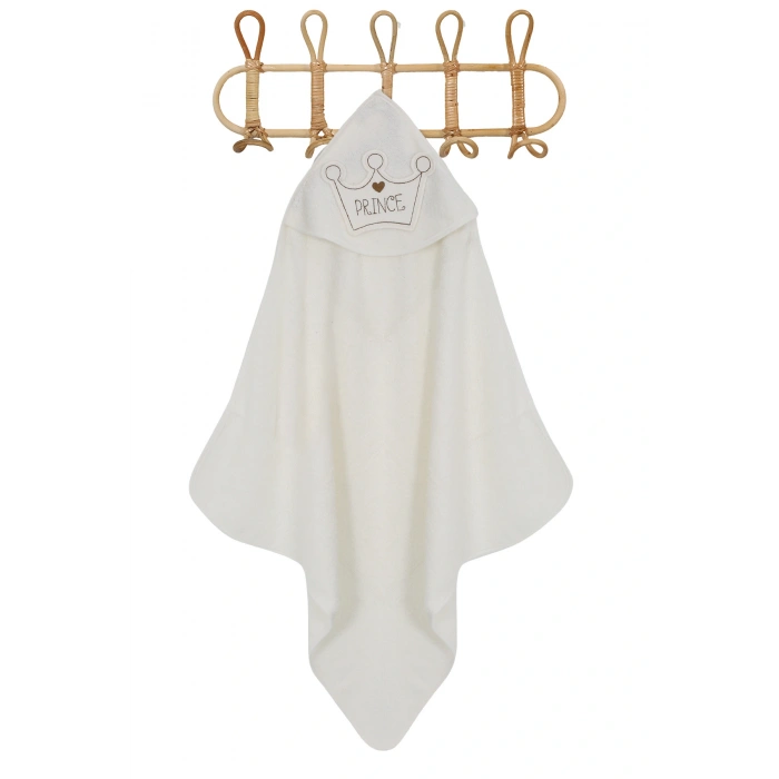 %100 Pamuk Yenidoğan Bebek Kundak Nakışlı Banyo Havlusu Krem
