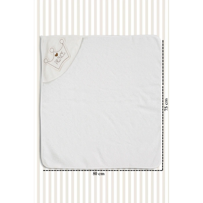 %100 Pamuk Yenidoğan Bebek Kundak Nakışlı Banyo Havlusu Krem