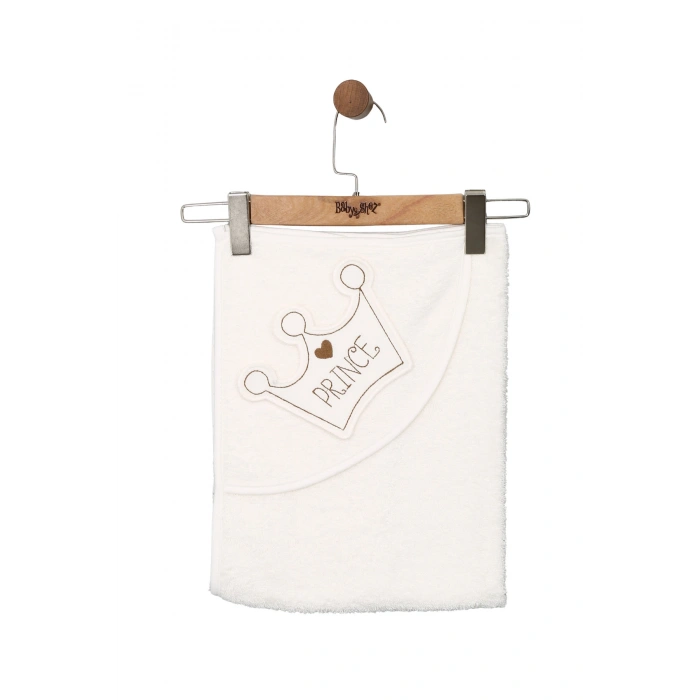 %100 Pamuk Yenidoğan Bebek Kundak Nakışlı Banyo Havlusu Krem