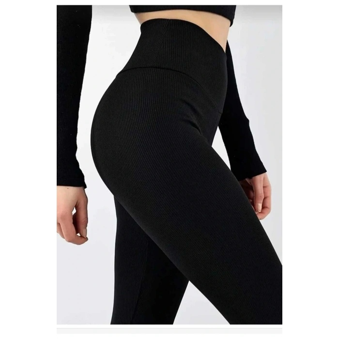 Alex Siyah Yüksek Bel Fitilli Toparlayıcı Rahat Kalıp Tayt