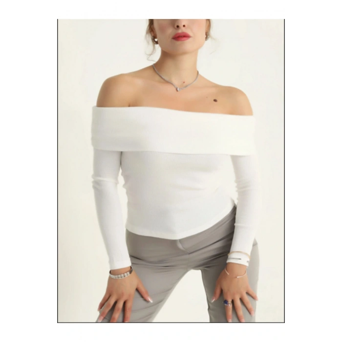 FİTİLLİ LİKRALI MADONNA YAKA BLUZ