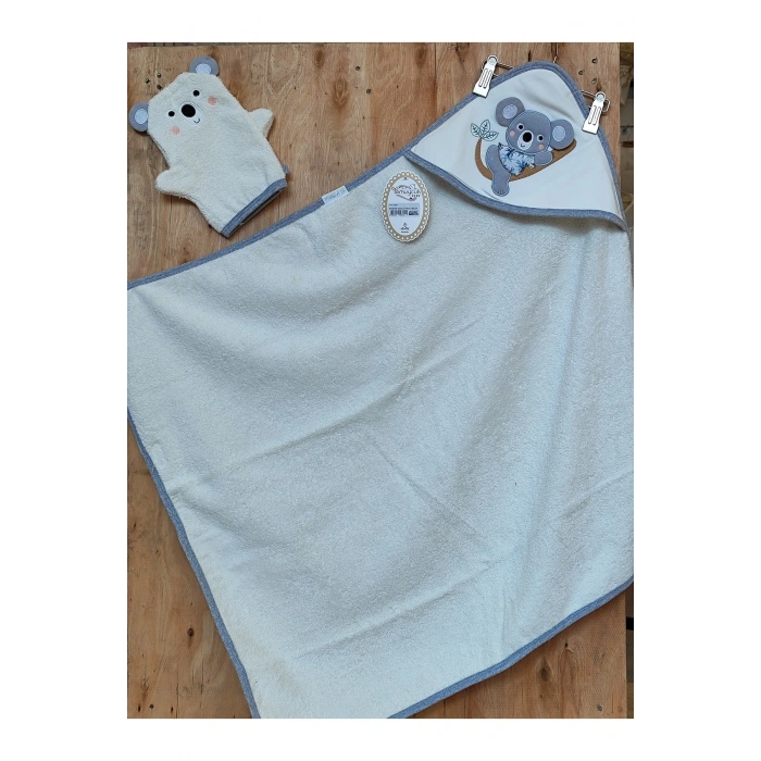 %100 Pamuklu Başlıklı Bebek Banyo Havlusu - Yumuşak & Su Emici Nakışlı Bebek Havlusu