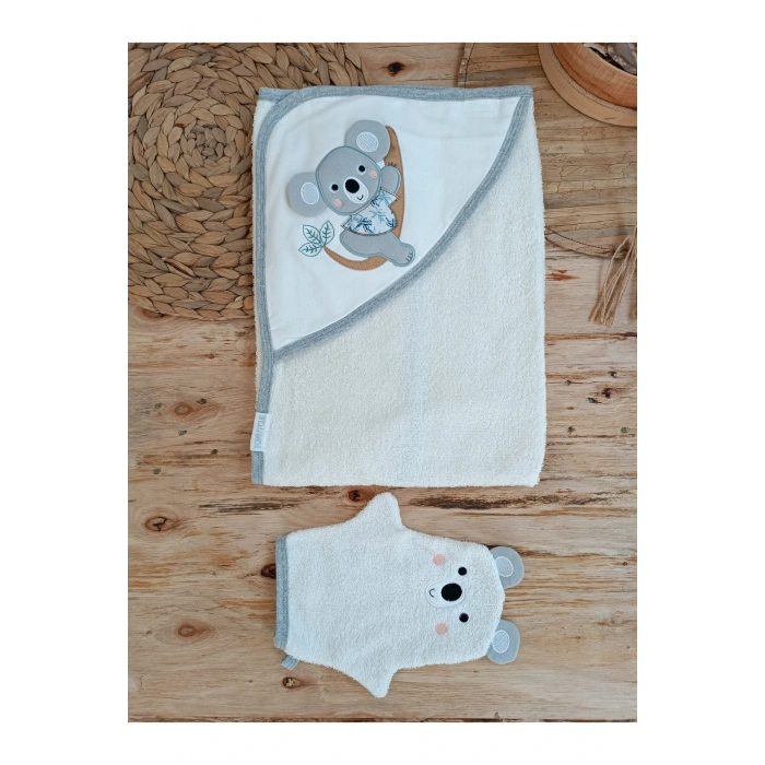 %100 Pamuklu Başlıklı Bebek Banyo Havlusu - Yumuşak & Su Emici Nakışlı Bebek Havlusu