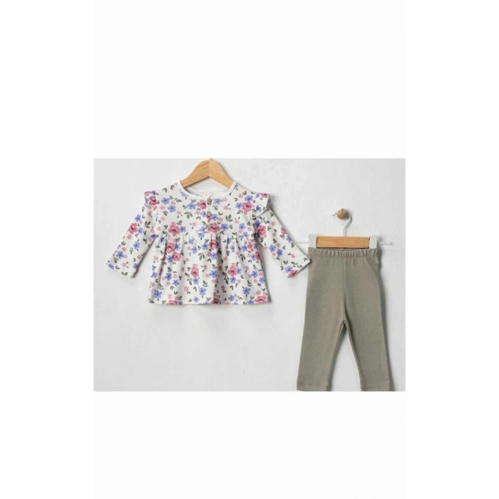 Çiçek Baskılı Kız Bebek 2Li Taytlı Takım