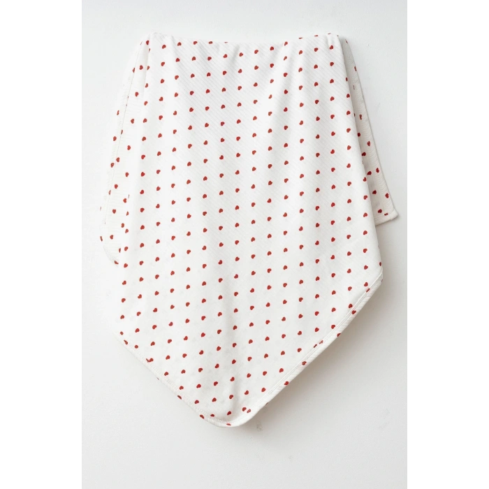 Kırmızı Kalpli Naturel Pamuklu 80x90 cm Çift Kat Bebek Battaniye