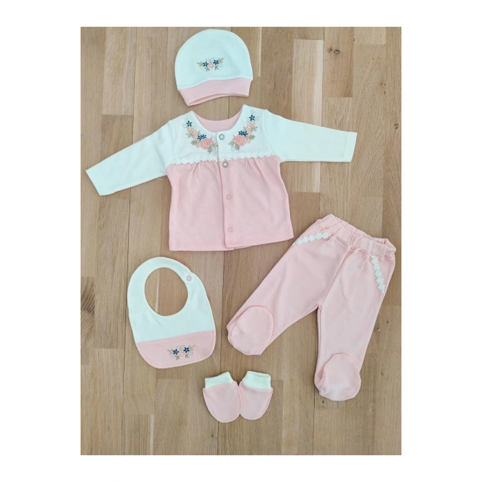 Kız Bebek Organik Natural Somon 5 Li Hastane Çıkışı