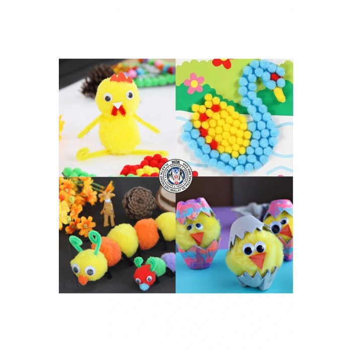 Karışık Renkli (20mm) Peluş Ponpon (50 Adet)