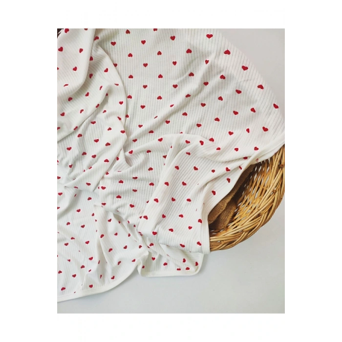 (ÇİFT KATLI) Kırmızı Kalpli Organic %100 Pamuklu Bebek Battaniye