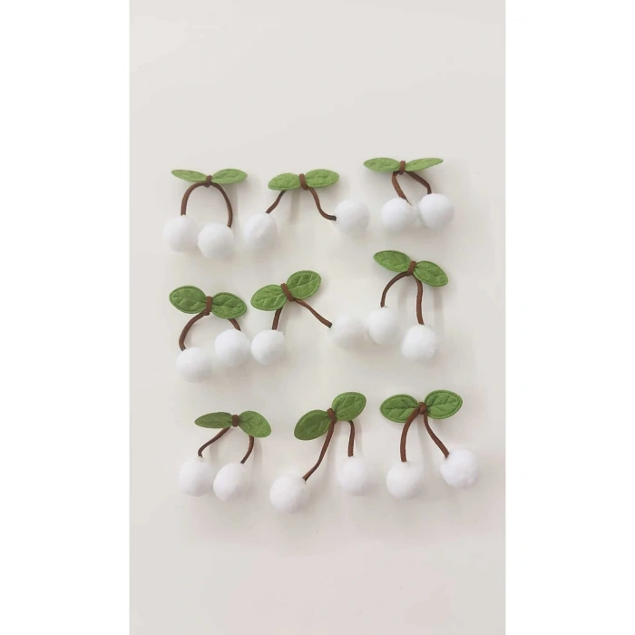 Beyaz Ponpon Kiraz Çorap Saç Bandı Paket Dekorasyom Süsleme -6 ADET