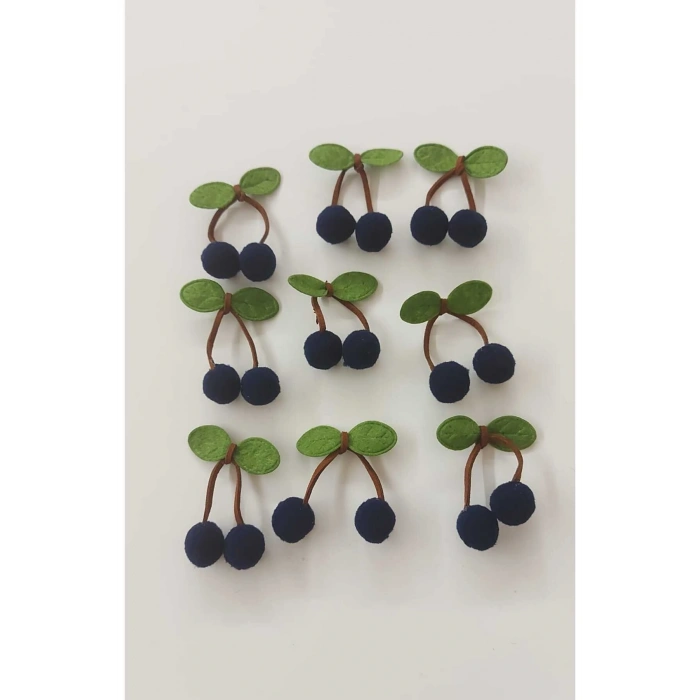 Lacivert Ponpon Kiraz Çorap Saç Bandı Paket Dekorasyom Süsleme -6 Adet