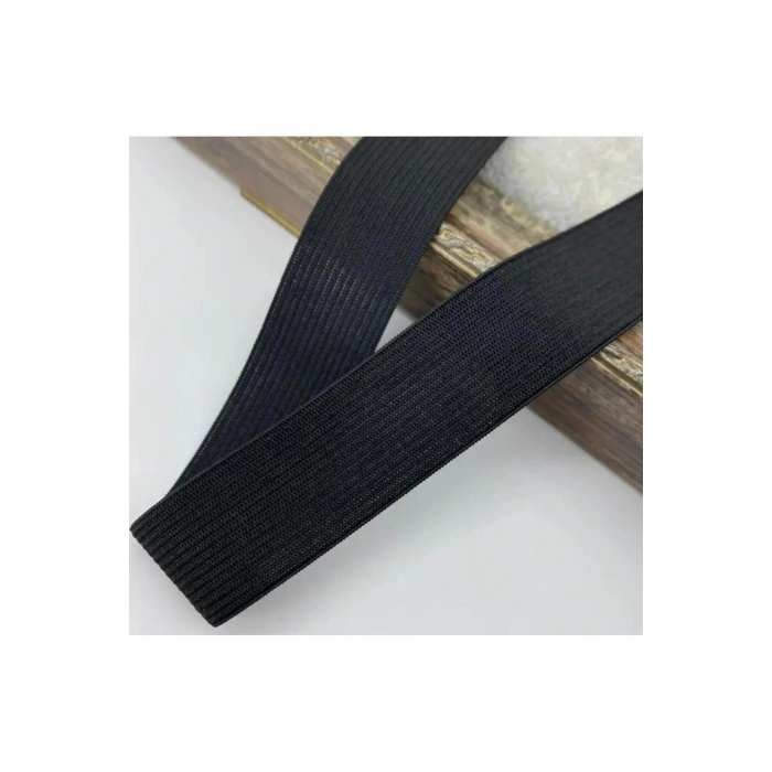 3,5cm Siyah Renk Dokuma Lastik-bel Paça Etek Yassı Lastik- Elastik Bant / 10m