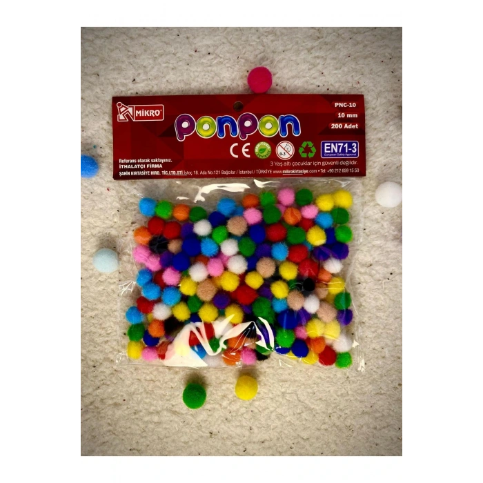 Pon Pon Mix-Renkli 10 MM(1CM)- 200 ADET