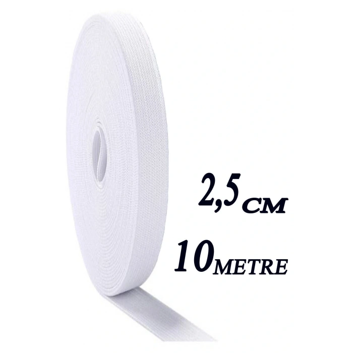 2.5 Cm 10 M Beyaz Dar Dokuma Bel Paça Don Lastiği Yassı Geniş Lastik Lateks Ürün 1 Adet