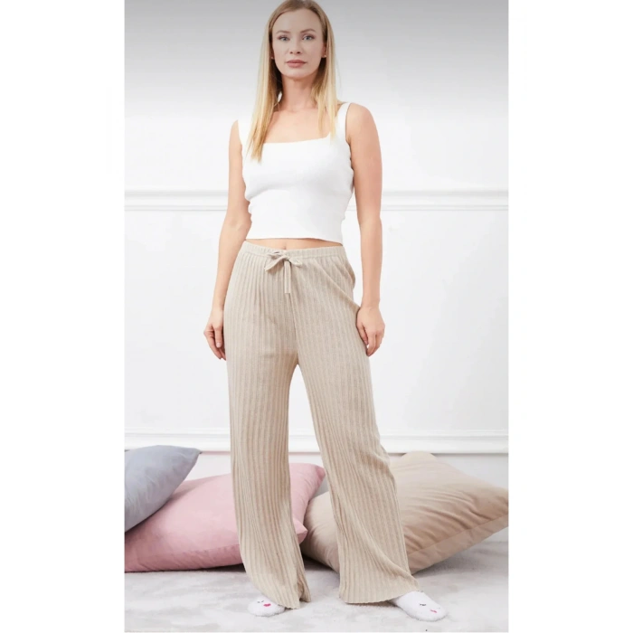 Fitilli Bej Yazlık İnce Pantolon