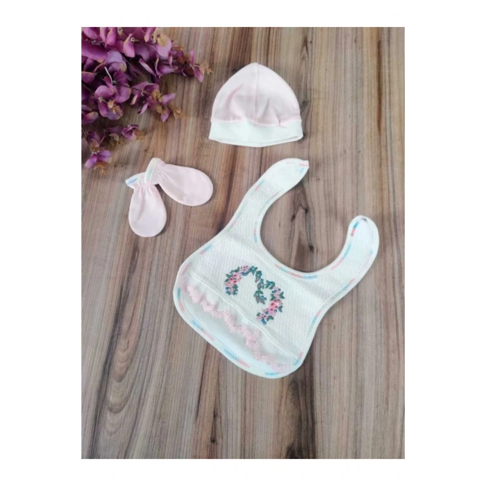 Yenidoğan 5li Hastane Çıkışı %100 Pamuklu Özel Tasarım Nakışlı Mevsimlik Kız Bebek Pembe Hediyelik