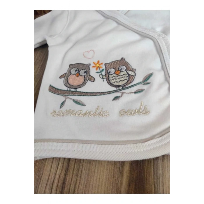 Yenidoğan 5li Hastane Çıkışı % 100 Pamuk Özel Tasarım Nakışlı Unisex Kahverengi Mevsimlik Hediyelik