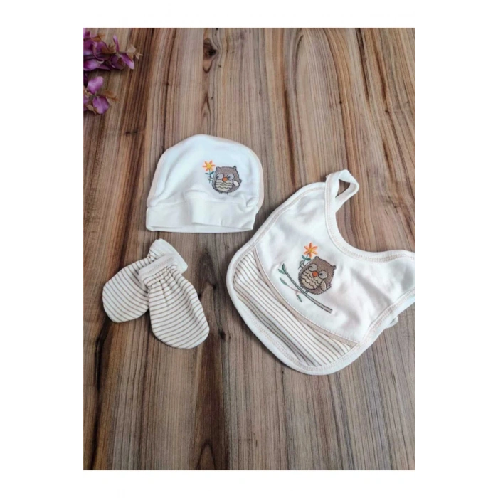 Yenidoğan 5li Hastane Çıkışı % 100 Pamuk Özel Tasarım Nakışlı Unisex Kahverengi Mevsimlik Hediyelik