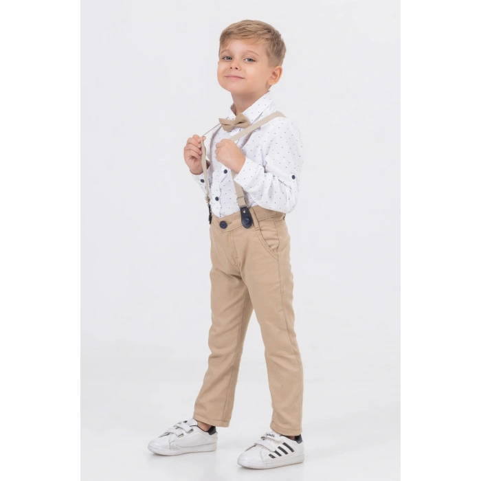 Yaprak Desenli Salopetli Gömlekli Erkek Çocuk Takım