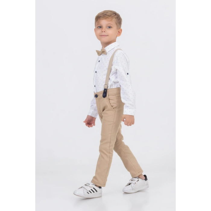 Yaprak Desenli Salopetli Gömlekli Erkek Çocuk Takım