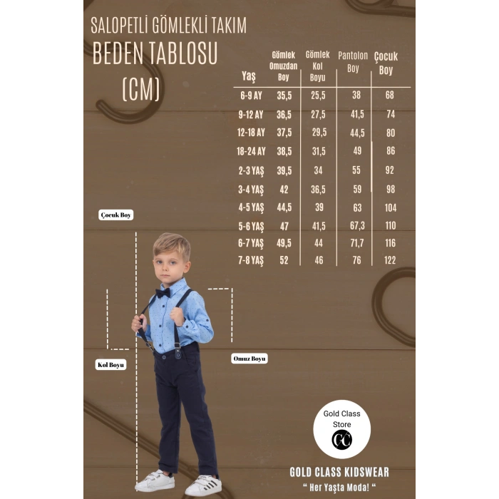 Yaprak Desenli Salopetli Gömlekli Erkek Çocuk Takım