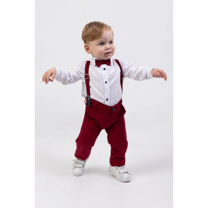 Yaprak Desenli Salopetli 4lü Erkek Çocuk Zıbın Takım