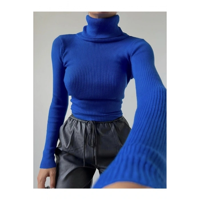 Kadın Balıkçı Yaka Pamuklu Jakarlı Kaşkorse Fitilli Kazak