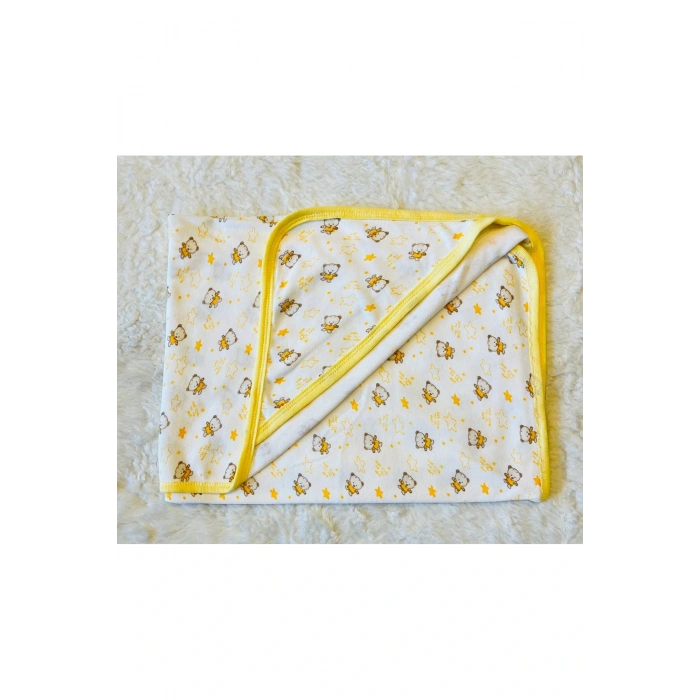 Sarı Tek Katlı Ayıcıklı Kız Erkek Bebek Kundak Battaniye