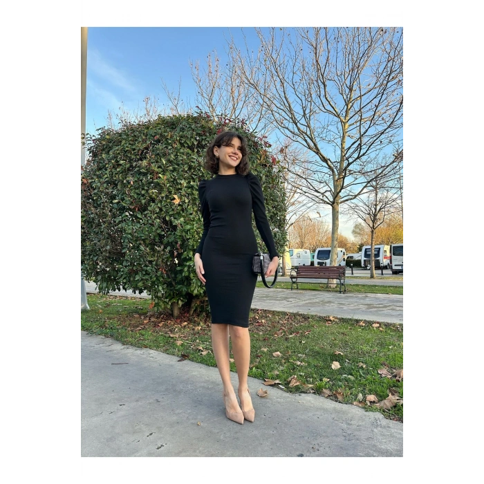 Karpuz Kol Triko Elbise-siyah