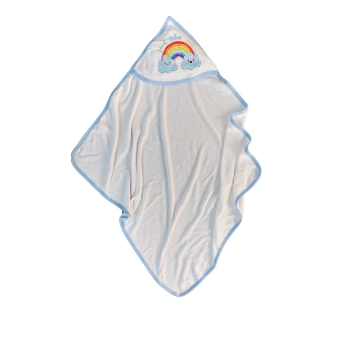 Mavi Başlıklı Erkek Bebek Havlusu Yenidoğan Kundak Bornoz %100 Doğal Pamuk