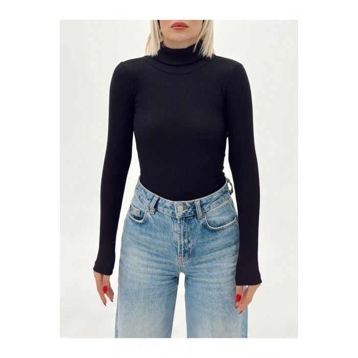 Kadın Düz Renk Balıkcı Yaka Bluz