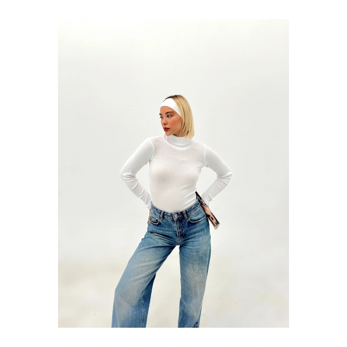 Kadın Düz Renk Balıkcı Yaka Bluz