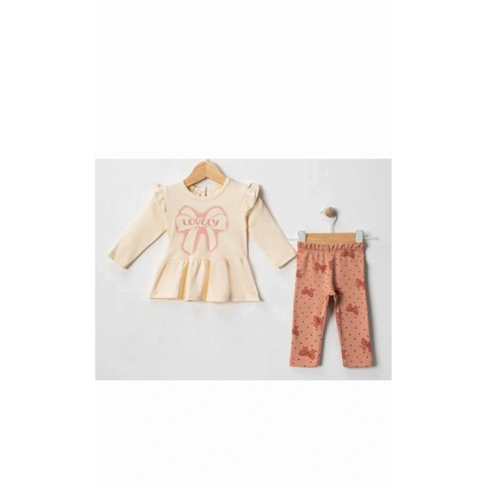 Fiyonklu Kız Bebek 2Li Taytlı Takım