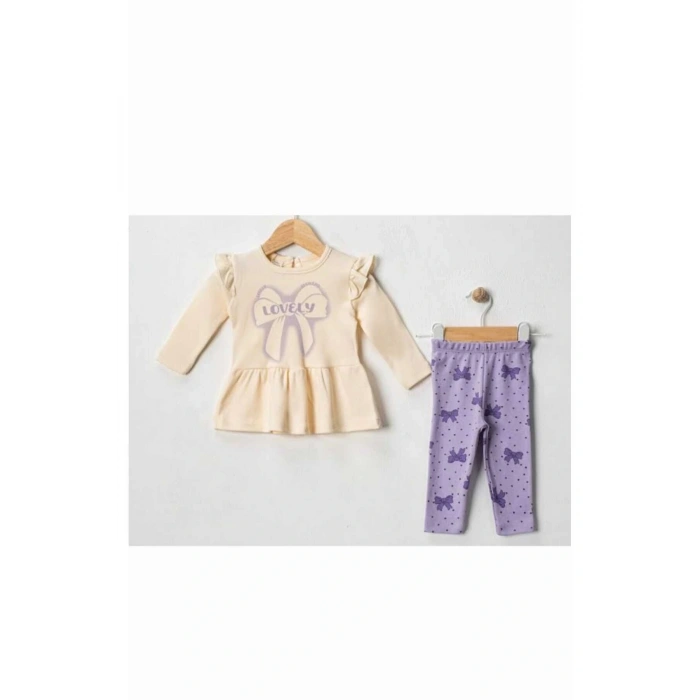 Fiyonklu Kız Bebek 2Li Taytlı Takım