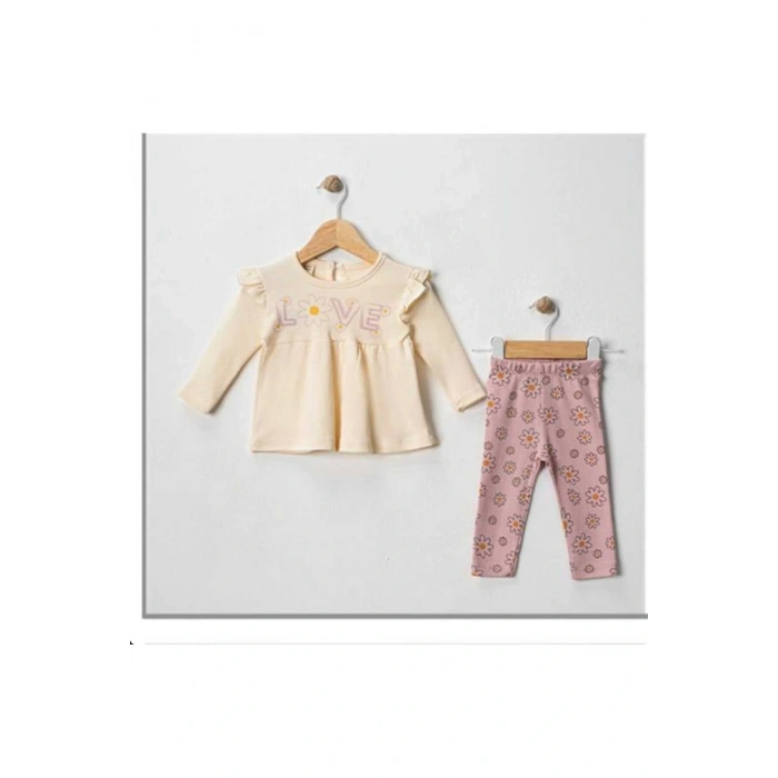 Love Baskılı Kız Bebek 2Li Taytlı Takım
