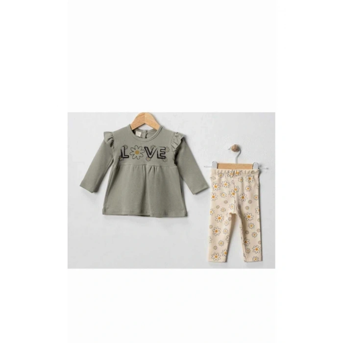 Love Baskılı Kız Bebek 2Li Taytlı Takım