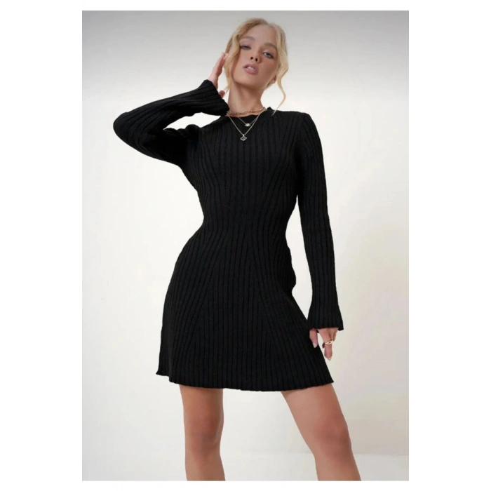 Triko Mini Viral Elbise Gj1717 Siyah